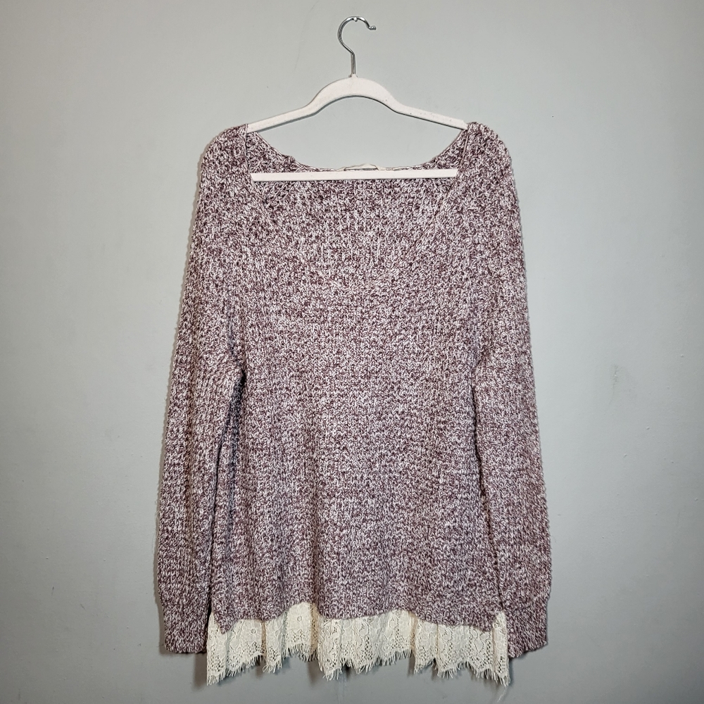 🌞 SOFT SURROUNDINGS Pink Knit Lace Underlay Detail Long Sleeve Top size L